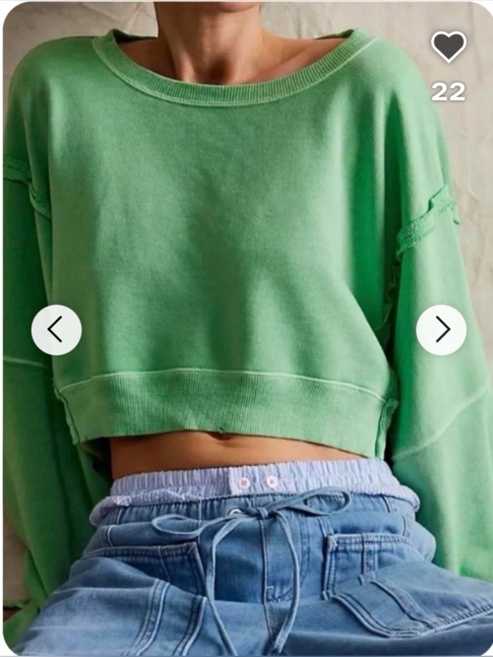 We the Free by Free People Cropped Camden Sweatshirt ~ Green - Picture 2 of 10
